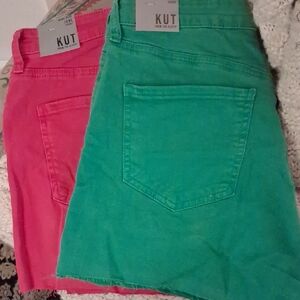 Kut from the Kloth Pink and Green Jean Shorts